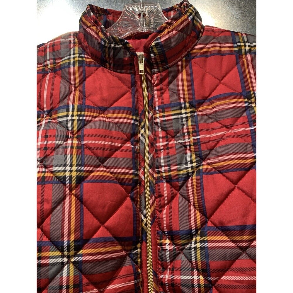 St John's Bay Cabin Barn Chore Vest Bright Brass Zip Plaid Quilted Mock Collar - Picture 9 of 16